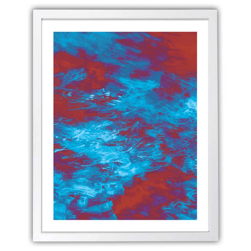 EARTHLY | Artist LORI STEIN paints the colors of red earth glowing violet at sunset lapped by tempestuous blue waves.  SHOP Prints on Paper, Framed - Unframed.