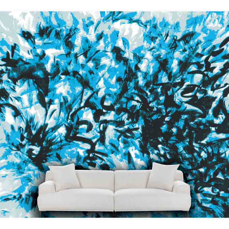 CHRYS | Artist LORI STEIN evokes the exuberance of chrysalises bursting forth in bold brushstrokes in black, blue and grey.  SHOP Peel and Stick Wall Art Murals.