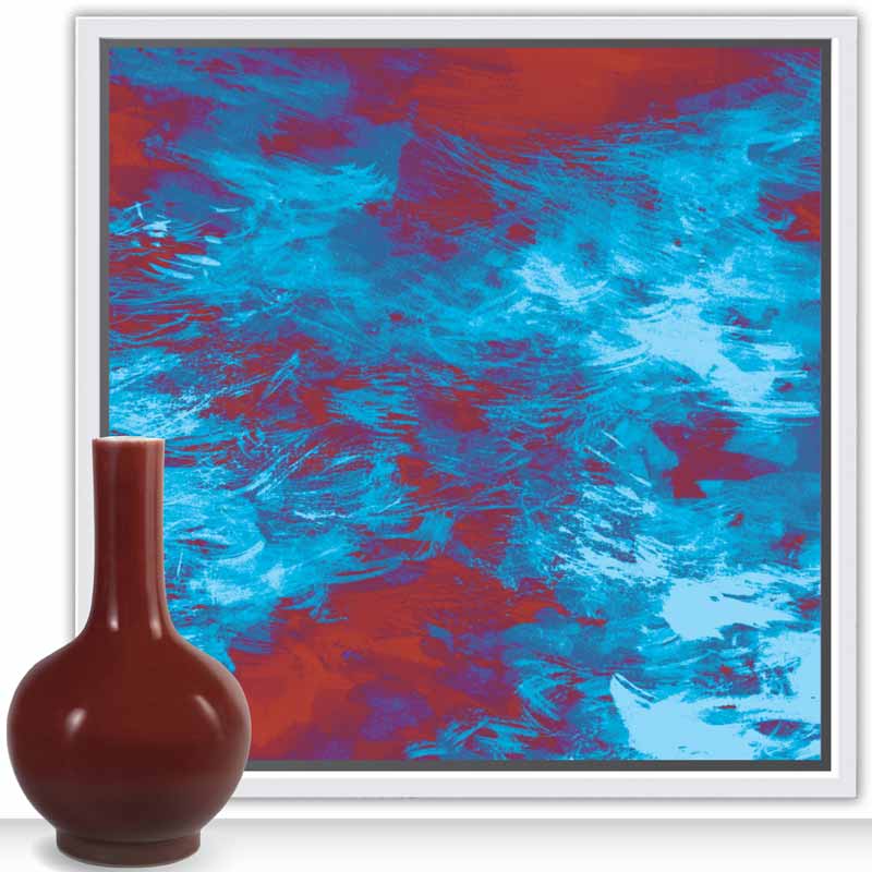 EARTHLY | Artist LORI STEIN paints the colors of red earth glowing violet at sunset lapped by tempestuous blue waves. SHOP Prints on Canvas, Framed - Unframed.